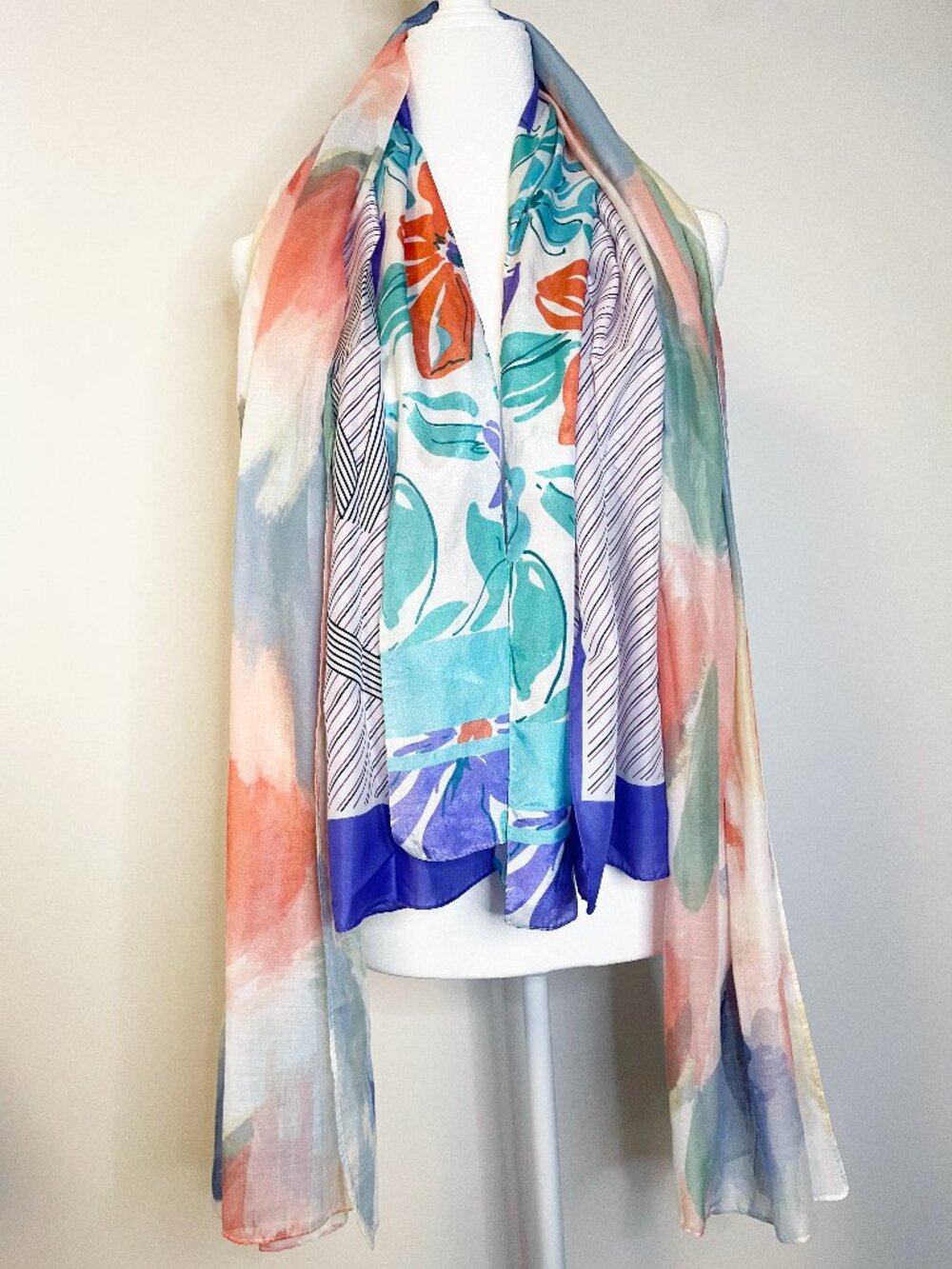 Vintage Scarf Lot of 3 Floral Watercolor Abstract Colorful Lightweight Scarves